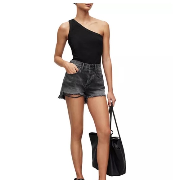 All Saints Women's Black Distressed Denim Shorts - Picture 2 of 6